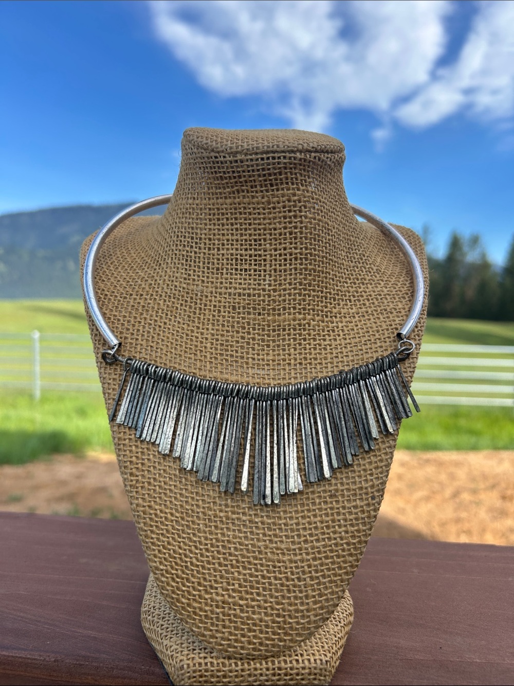 Vintage Silver Fringe Brutalist Collar Necklace - Silver
